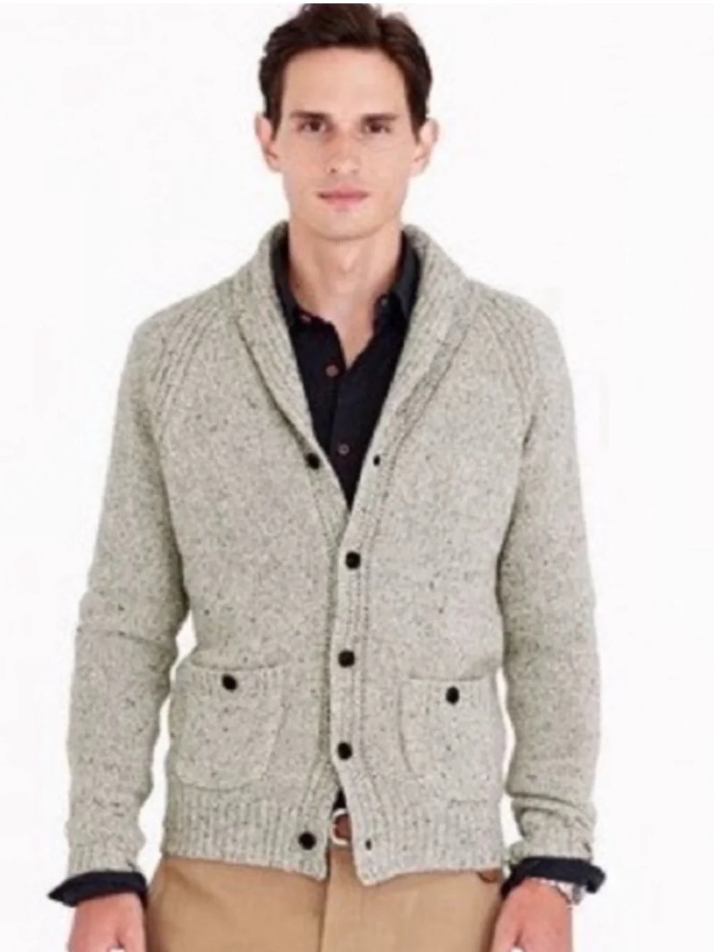 J. Crew Wool Blend Knit Shawl Collar Cardigan Sweater Natural